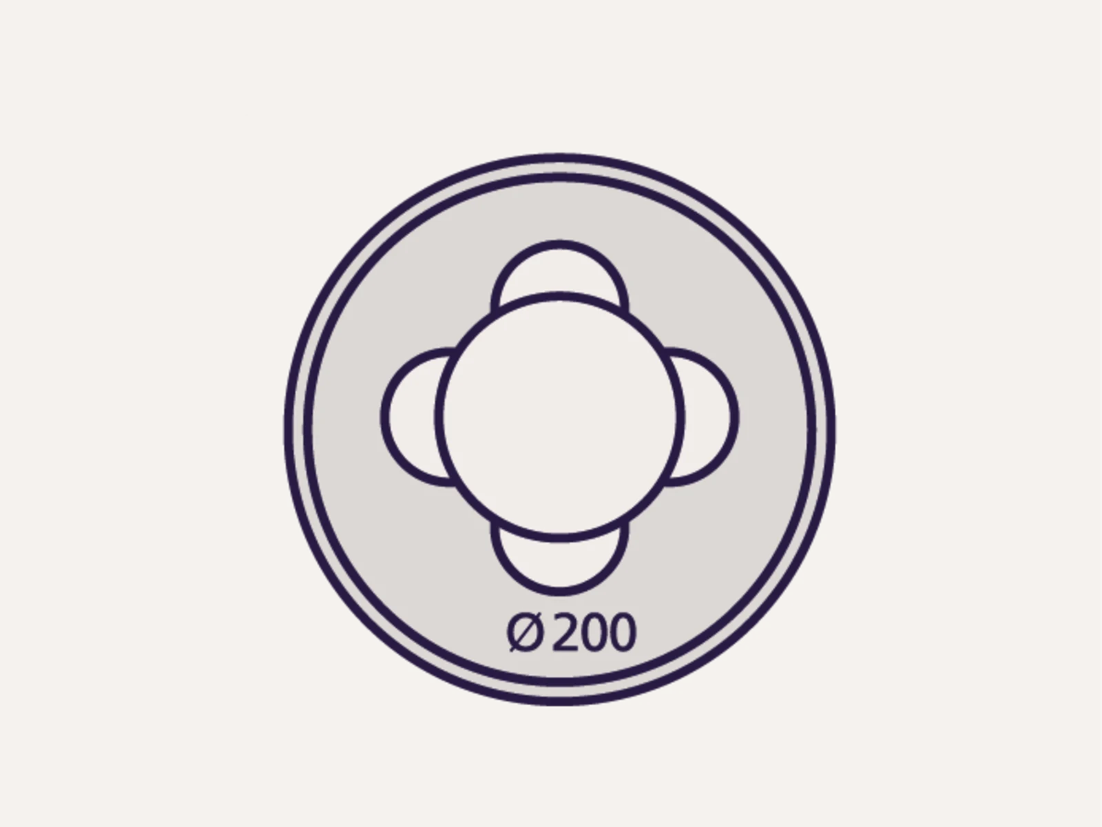 Ein Symbol eines runden Esstisches auf einem Teppich mit dem Durchmesser von 200 Ein Symbol eines runden Esstisches auf einem Teppich mit dem Durchmesser von 200