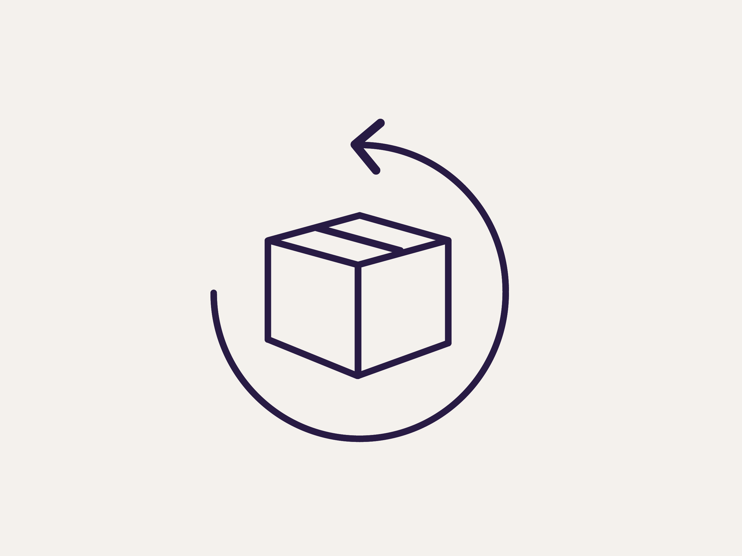 Symbol eines Pakets mit einem Pfeil in Kreisform, das Rücksendungen oder Retouren darstellt.