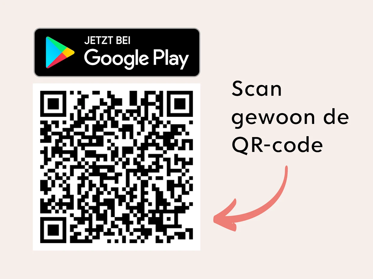 QR-code met de opmerking 'Scan gewoon de QR-code' en het logo van Google Play bovenaan.