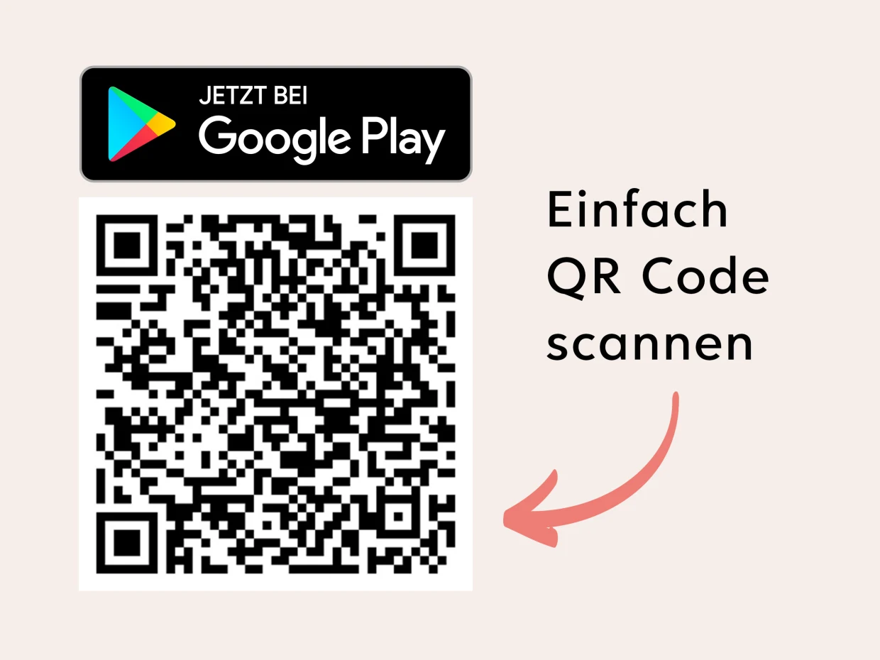 QR-Code mit Hinweis `Einfach QR Code scannen´ und Google Play Logo oben.