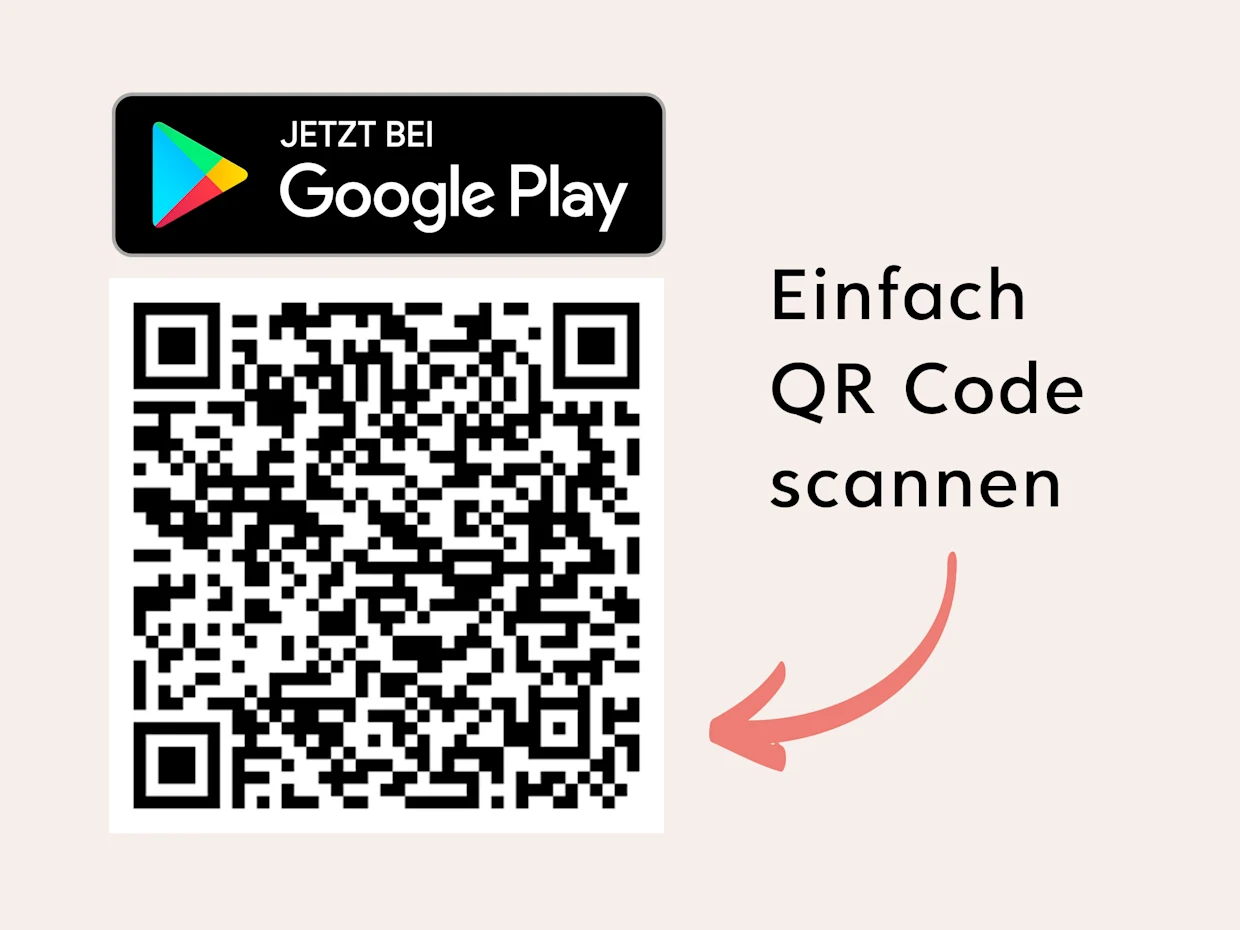QR-Code mit Hinweis `Einfach QR Code scannen´ und Google Play Logo oben.