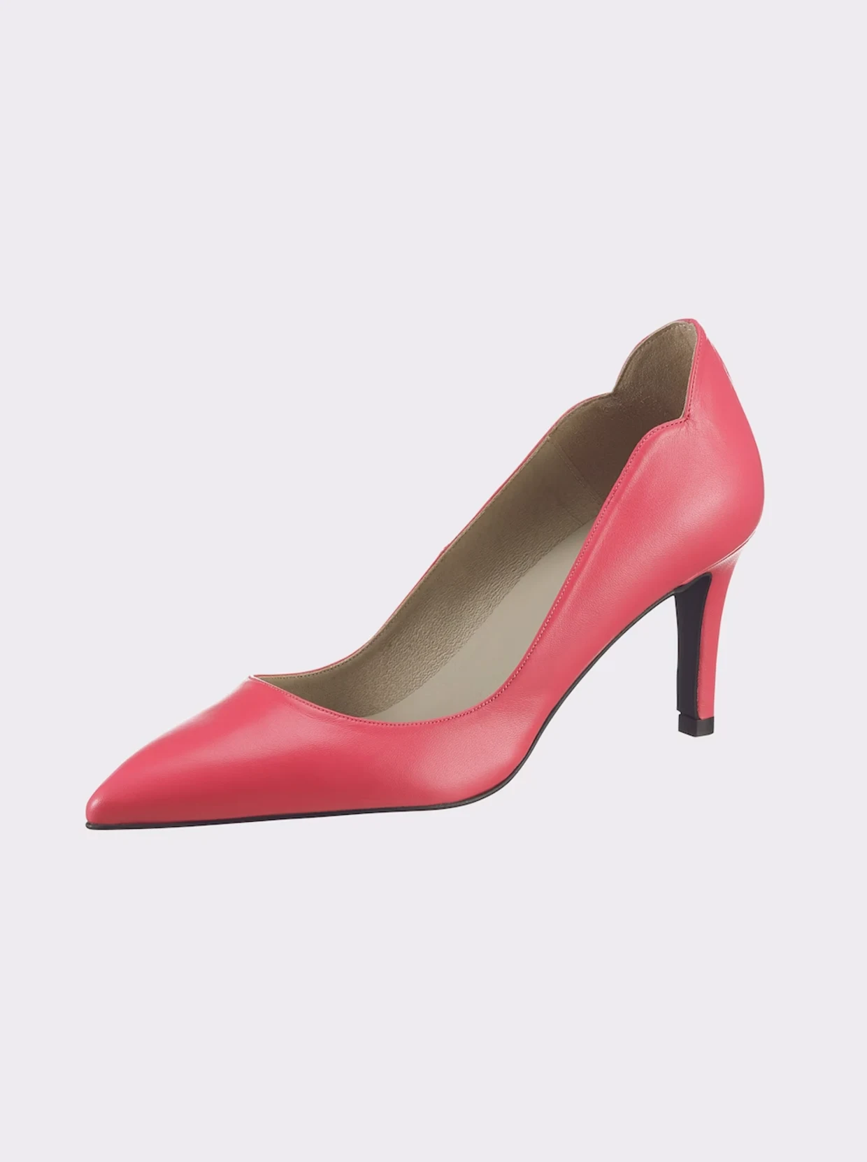 Ein roter High Heel mit einem schlanken Absatz und einer spitzen Zehenpartie ist abgebildet.