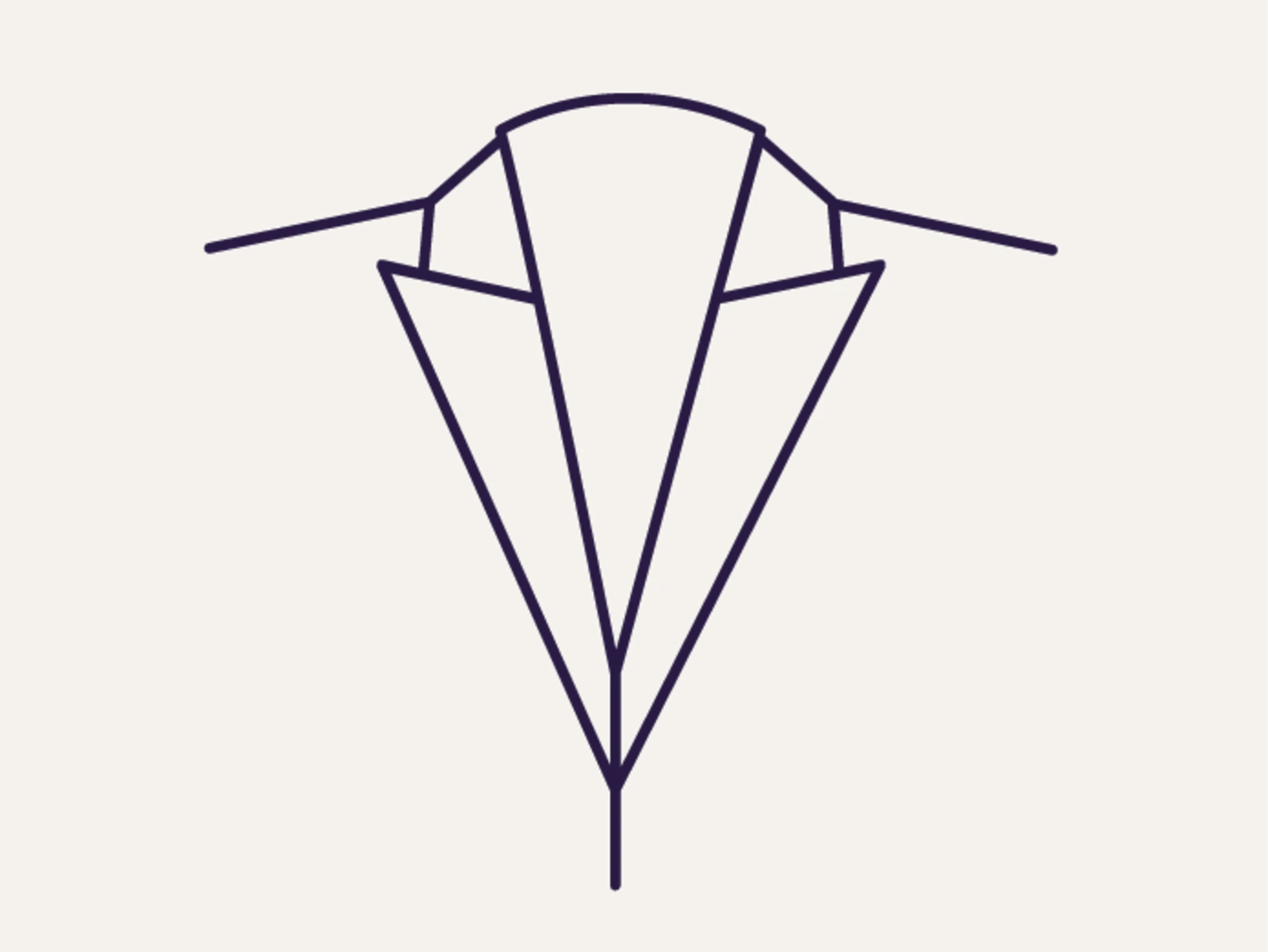 Symbool van een gestileerde jas met kraag en revers in een donkerblauwe lijn op een beige achtergrond. Symbool van een gestileerde jas met kraag en revers in een donkerblauwe lijn op een beige achtergrond.