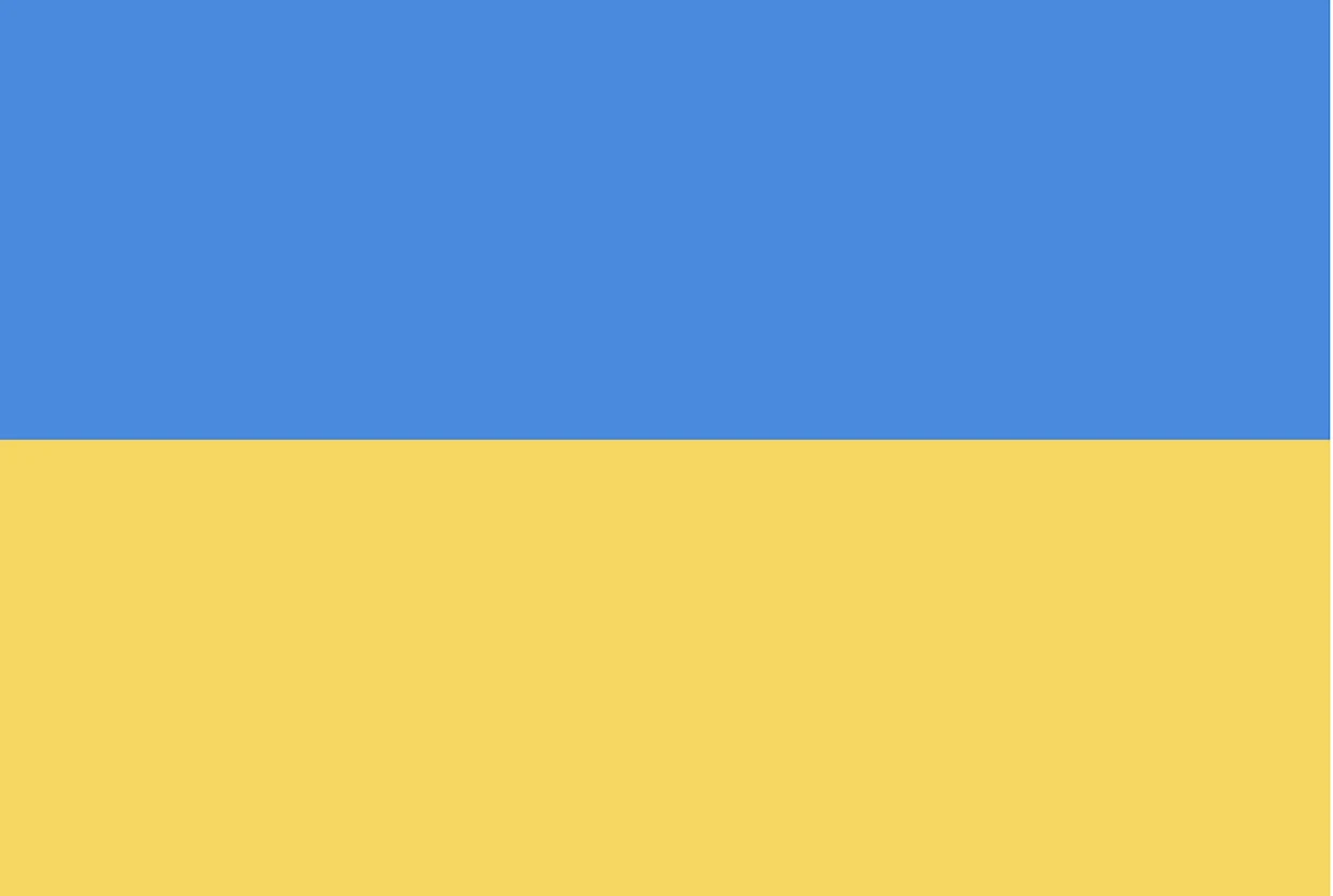 Flagge der Ukraine mit zwei horizontalen Streifen in Blau oben und Gelb unten. Flagge der Ukraine mit zwei horizontalen Streifen in Blau oben und Gelb unten.