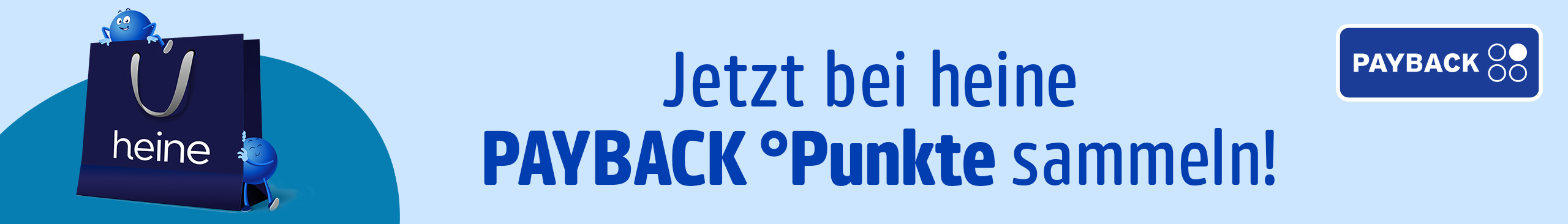Das Symbol zeigt eine blaue Einkaufstasche mit 'heine' und PAYBACK-Figuren. Text: Jetzt bei heine PAYBACK °Punkte sammeln!