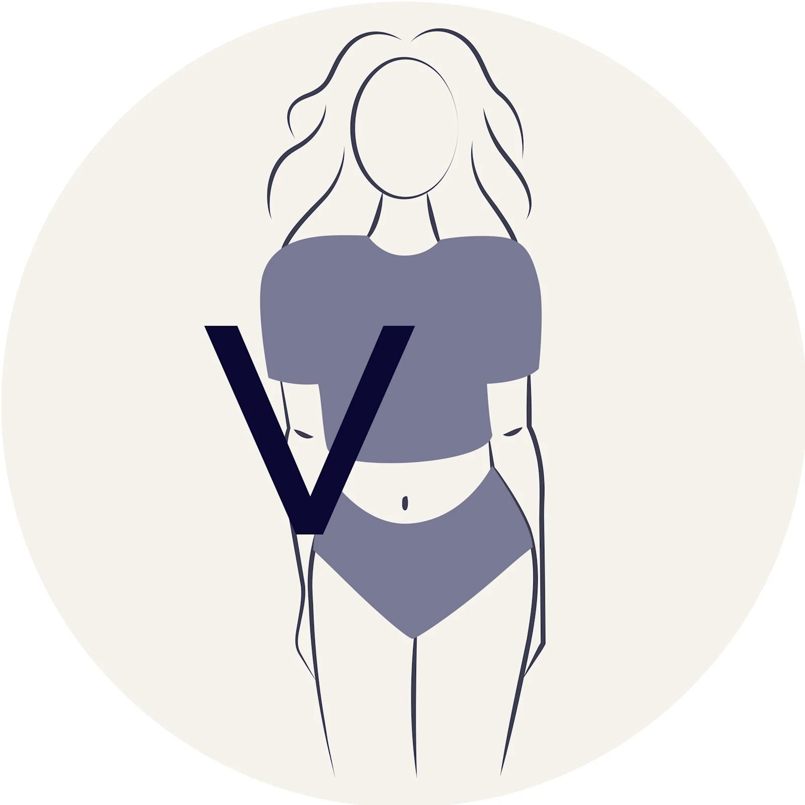 Die Grafik zeigt einen Frauenkörper mit dem Figurtyp in V-Form. Die Grafik zeigt einen Frauenkörper mit dem Figurtyp in V-Form.