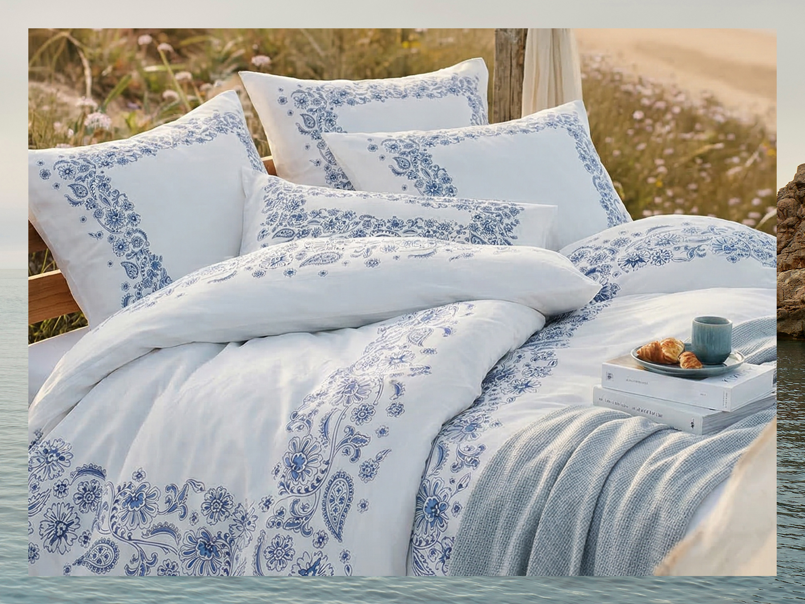 Bettwäsche auf dem Feld.