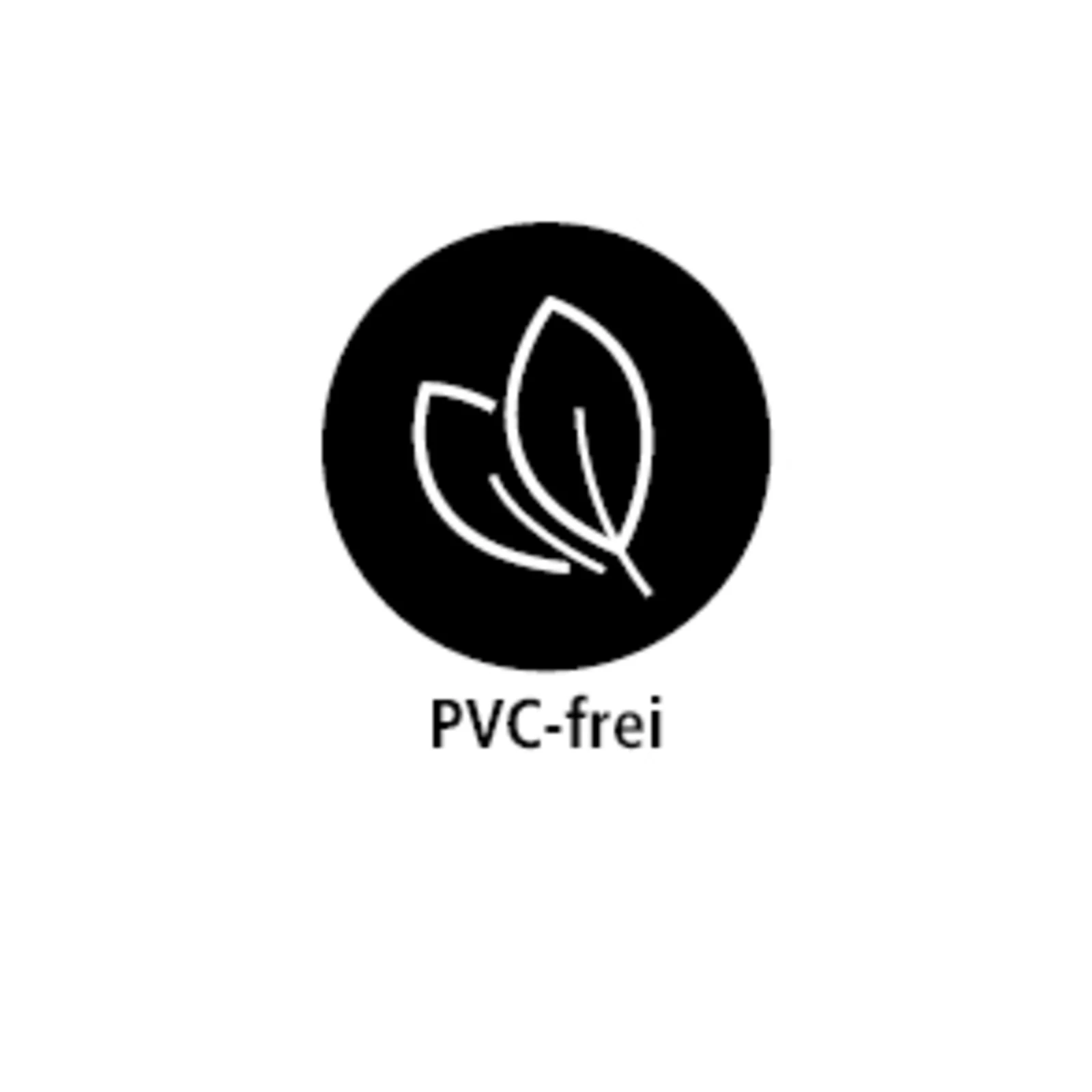 Das Symbol zeigt zwei stilisierte Blätter innerhalb eines schwarzen Kreises. Darunter steht der Text "PVC-frei", was darauf hinweist, dass das Produkt oder Material kein Polyvinylchlorid (PVC) enthält und somit umweltfreundlicher ist. Das Symbol zeigt zwei stilisierte Blätter innerhalb eines schwarzen Kreises. Darunter steht der Text "PVC-frei", was darauf hinweist, dass das Produkt oder Material kein Polyvinylchlorid (PVC) enthält und somit umweltfreundlicher ist.