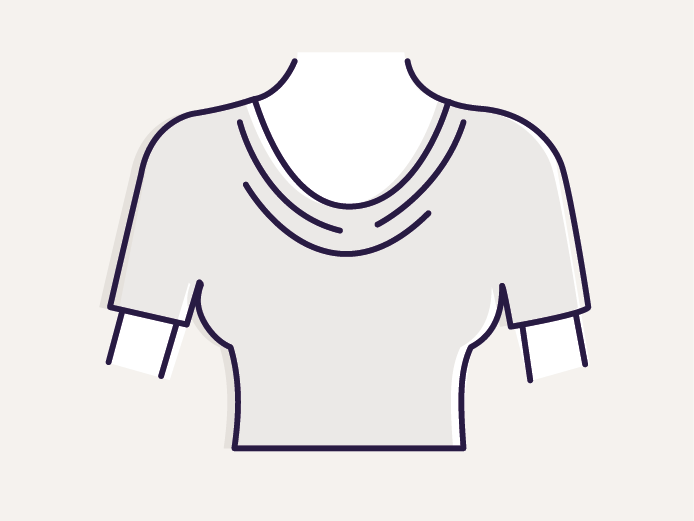 Symbole d'un haut à manches courtes pour femme avec une encolure en cascade sur fond beige.