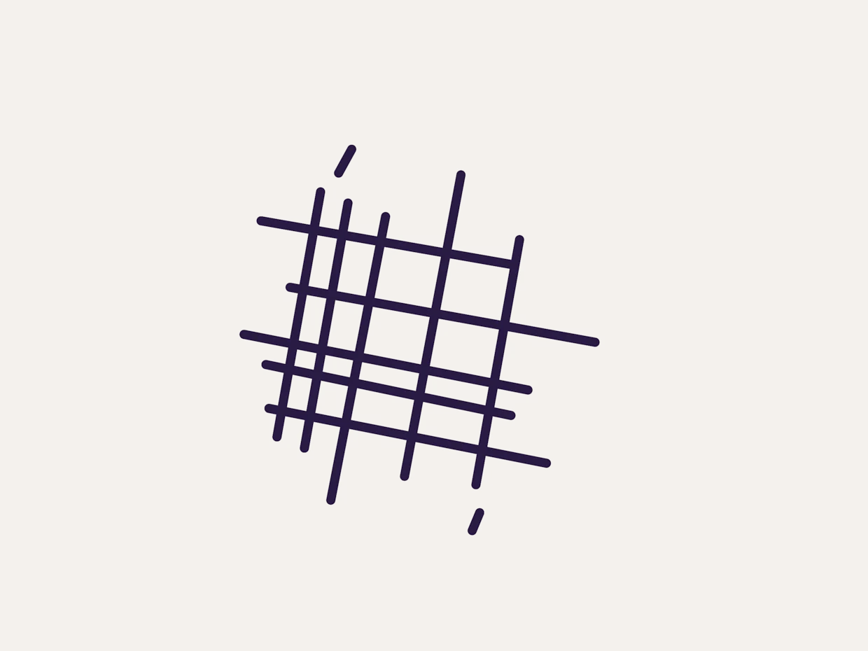Illustration minimaliste de lignes croisées noires sur fond beige.