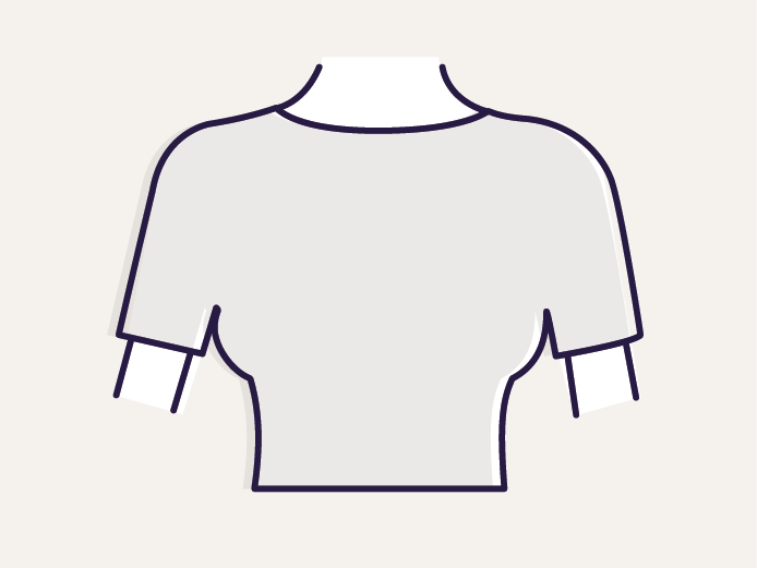 Symbol eines weißen T-Shirts mit einem U-Boot-Ausschnitt auf beigem Hintergrund.