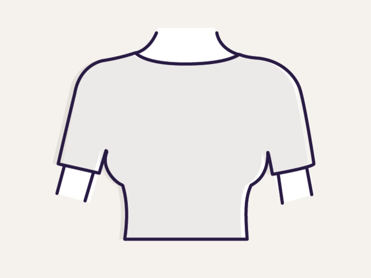 Symbole d'un T-shirt blanc avec une encolure en U sur fond beige.