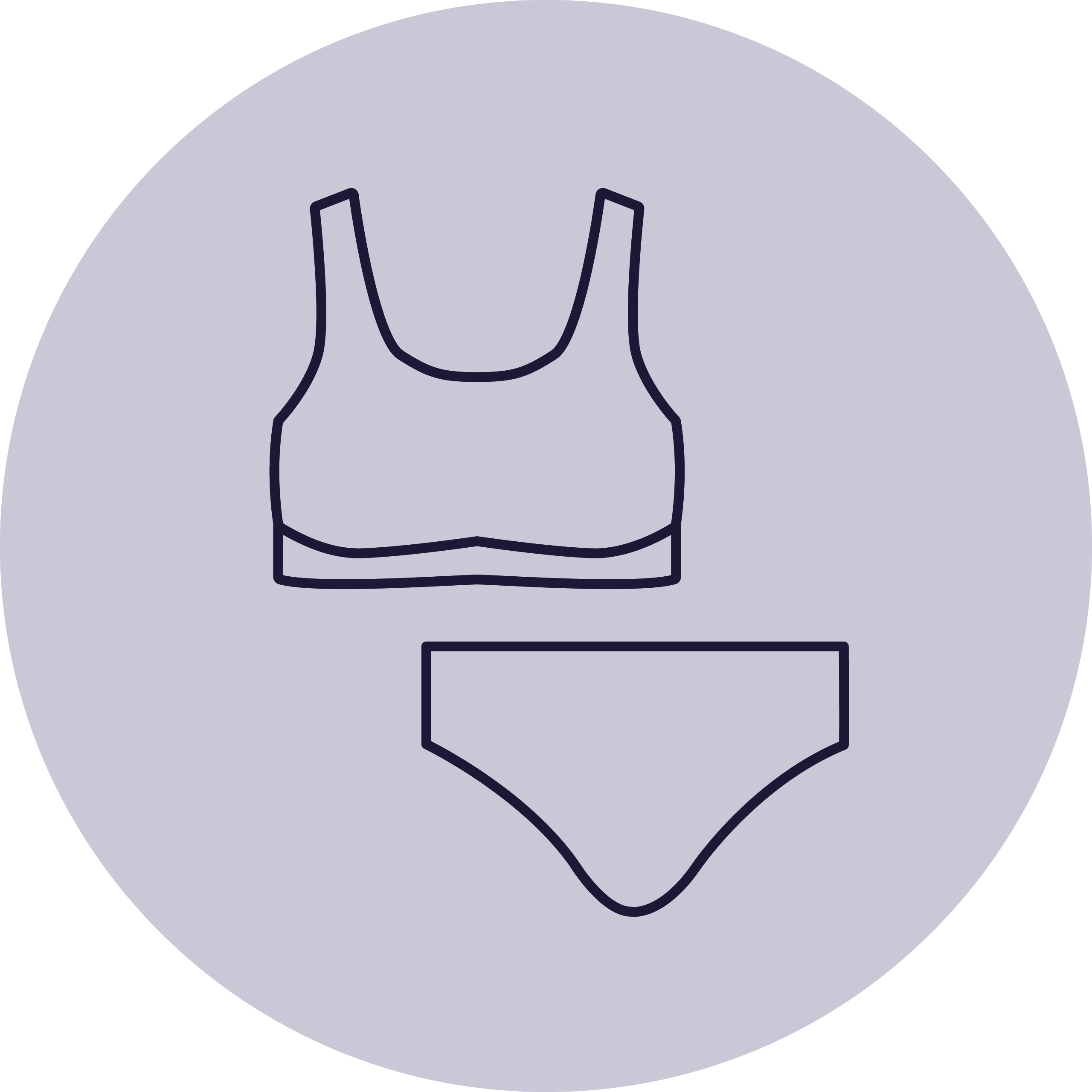 Das Symbol zeigt eine stilisierte Darstellung eines Bustier-Bikinis mit einem länger geschnittenen Oberteil und einem Bikinihöschen, innerhalb eines grauen Kreises. Darunter steht der Text "Bustier-Bikini", der die Art des Bikinis beschreibt.