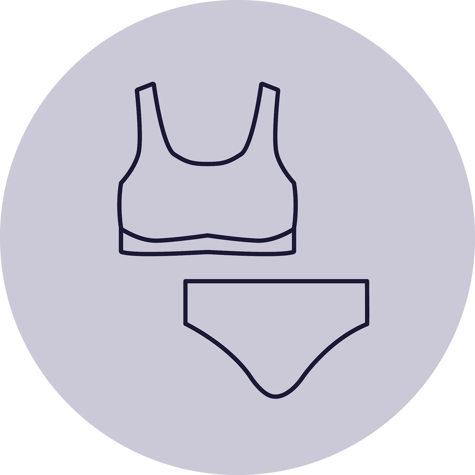 Das Symbol zeigt eine stilisierte Darstellung eines Bustier-Bikinis mit einem länger geschnittenen Oberteil und einem Bikinihöschen, innerhalb eines grauen Kreises. Darunter steht der Text "Bustier-Bikini", der die Art des Bikinis beschreibt.