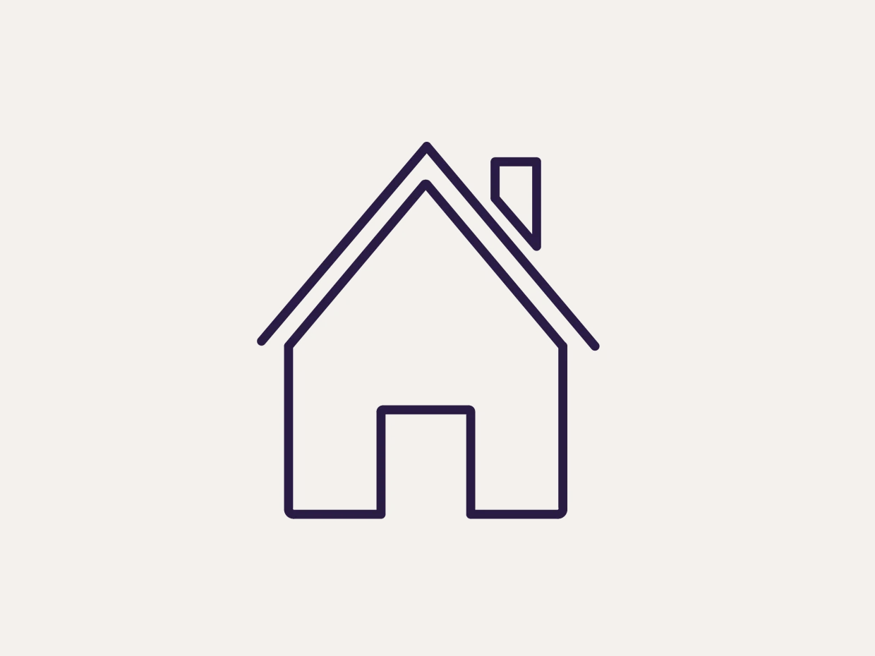 Illustration eines Hauses mit Dach und Schornstein, dunklen Linien auf beigem Hintergrund.