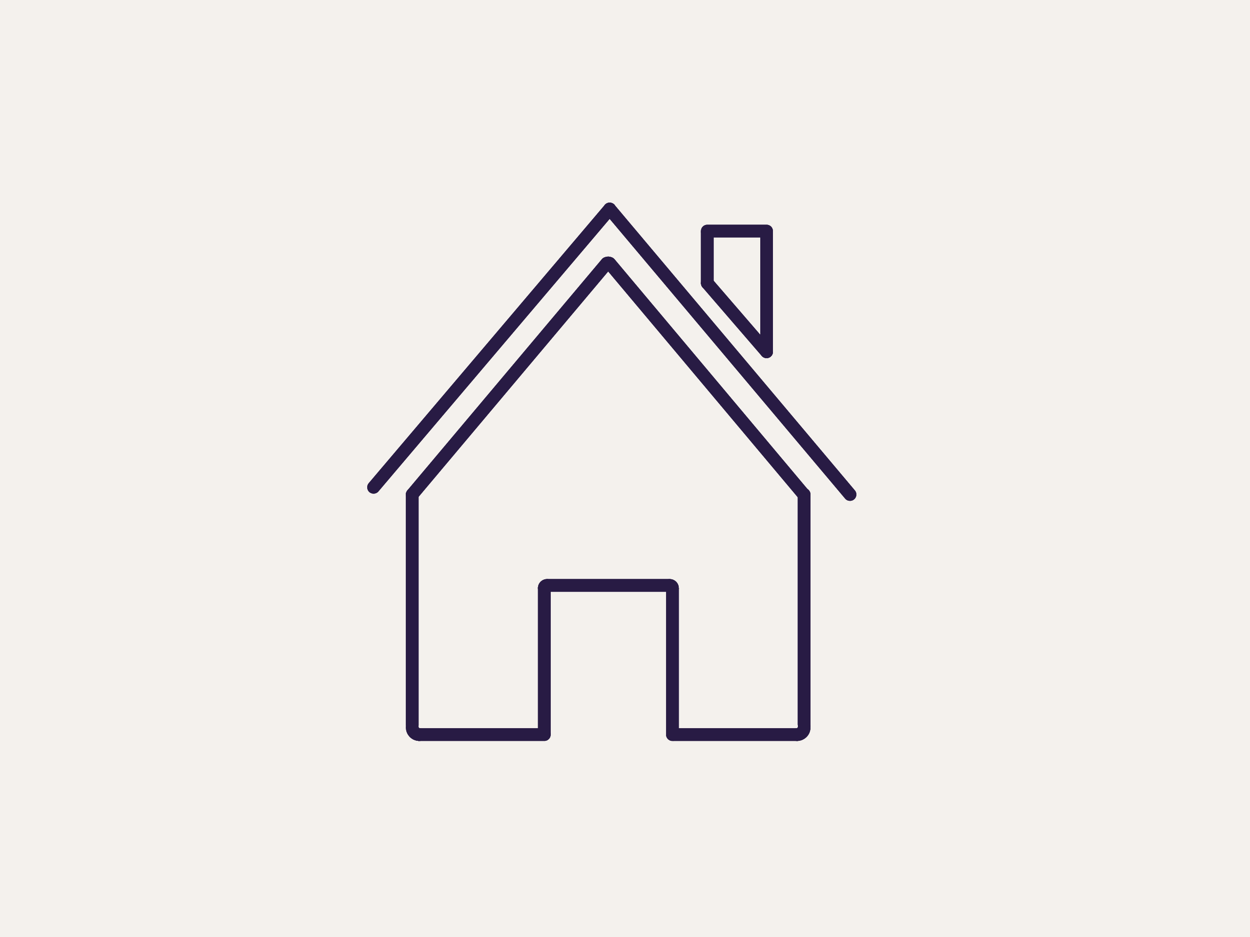 Illustration d'une maison avec toit et cheminée, lignes sombres sur fond beige.