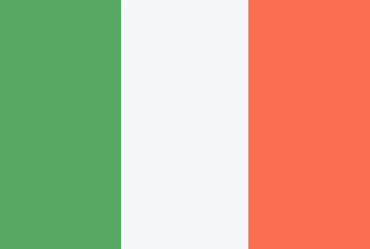 Flagge von Irland mit vertikalen Streifen in Grün, Weiß und Orange. Flagge von Irland mit vertikalen Streifen in Grün, Weiß und Orange.