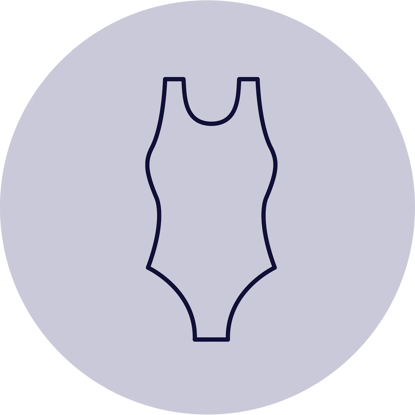 Das Symbol zeigt eine stilisierte Darstellung eines einteiligen Badeanzugs innerhalb eines grauen Kreises.