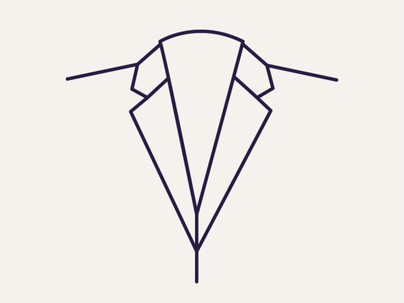 Symbool van een gestileerde jas met kraag en revers in een donkerblauwe lijn op een beige achtergrond. Symbool van een gestileerde jas met kraag en revers in een donkerblauwe lijn op een beige achtergrond.