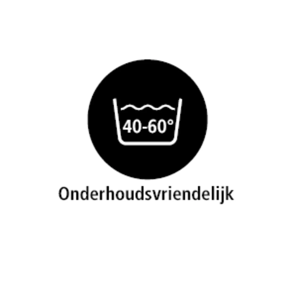 Het symbool toont een gestileerde waskom met de temperatuurindicatie "40-60°" in een zwarte cirkel. Daaronder staat de tekst "Easy-care", die aangeeft dat het materiaal of product gemakkelijk schoon te maken is en op deze temperaturen gewassen kan worden. Het symbool toont een gestileerde waskom met de temperatuurindicatie "40-60°" in een zwarte cirkel. Daaronder staat de tekst "Easy-care", die aangeeft dat het materiaal of product gemakkelijk schoon te maken is en op deze temperaturen gewassen kan worden.