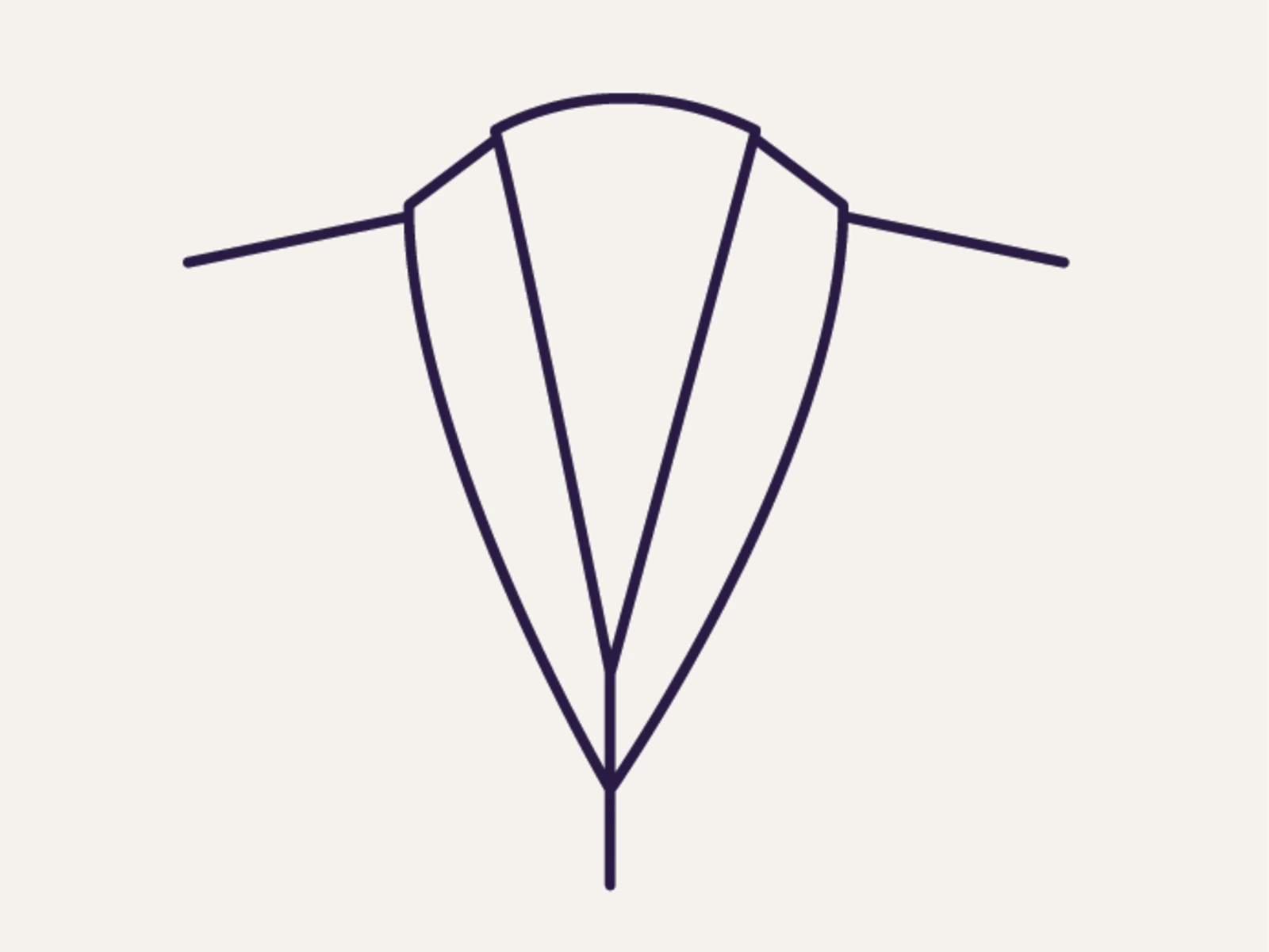 Symbol eines klassischen Reverskragens mit V-Ausschnitt auf beigem Hintergrund. Symbol eines klassischen Reverskragens mit V-Ausschnitt auf beigem Hintergrund.