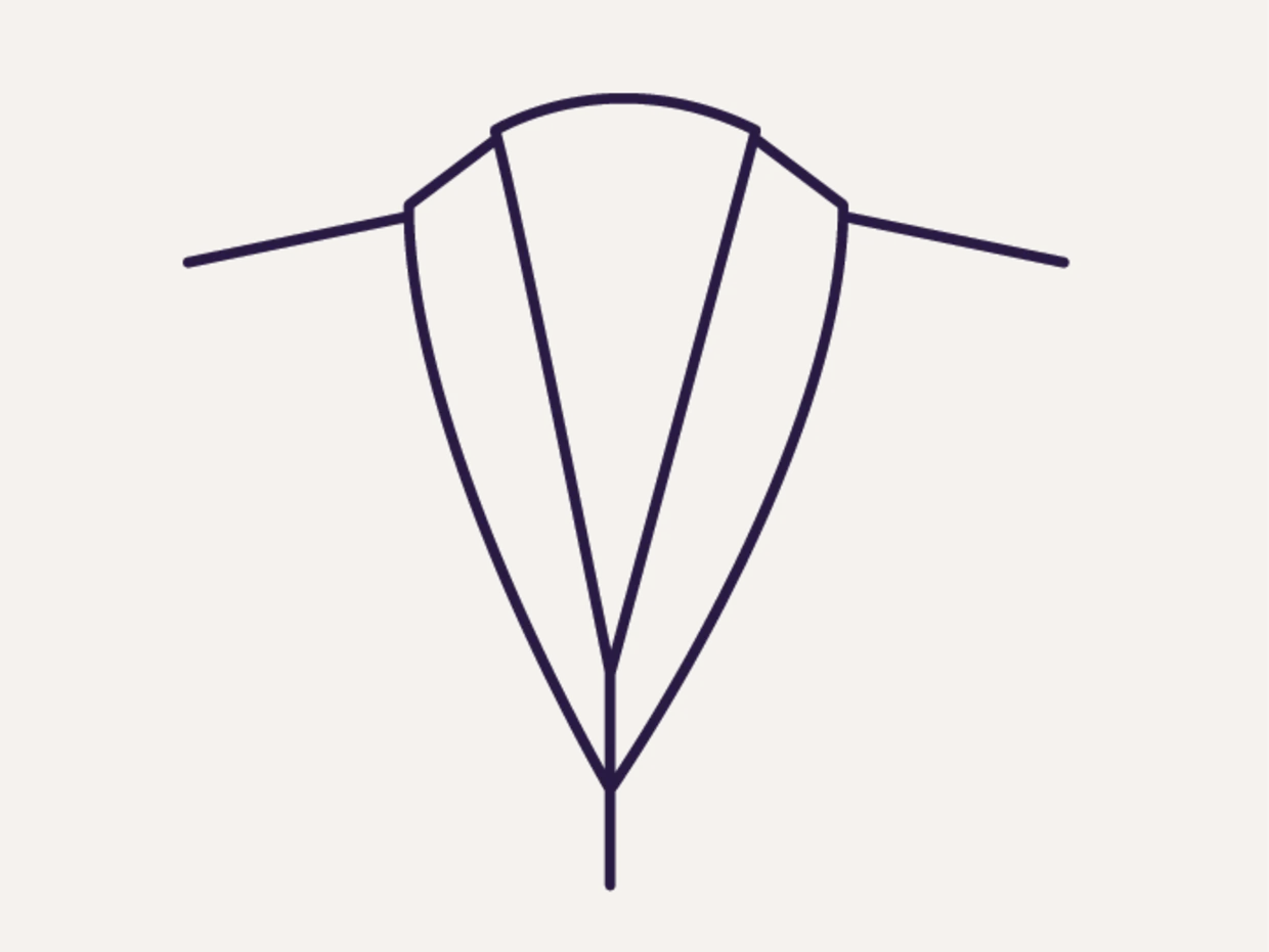 Symbole d'un col à revers classique avec une encolure en V sur fond beige. Symbole d'un col à revers classique avec une encolure en V sur fond beige.