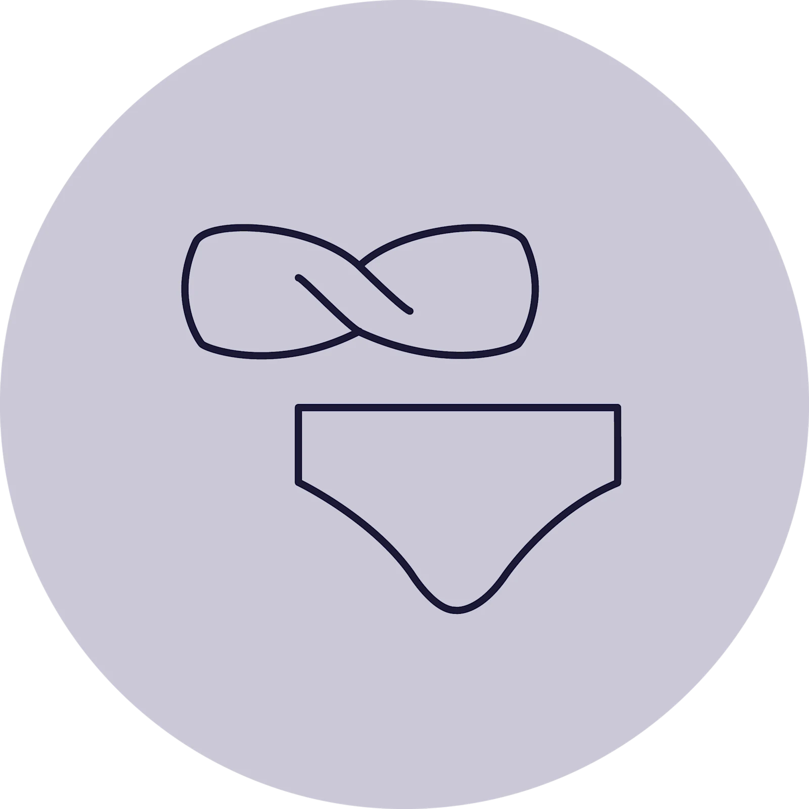 Das Symbol zeigt eine stilisierte Darstellung eines Bandeau-Bikinis, bestehend aus einem trägerlosen Oberteil und einem Bikinihöschen, innerhalb eines grauen Kreises.