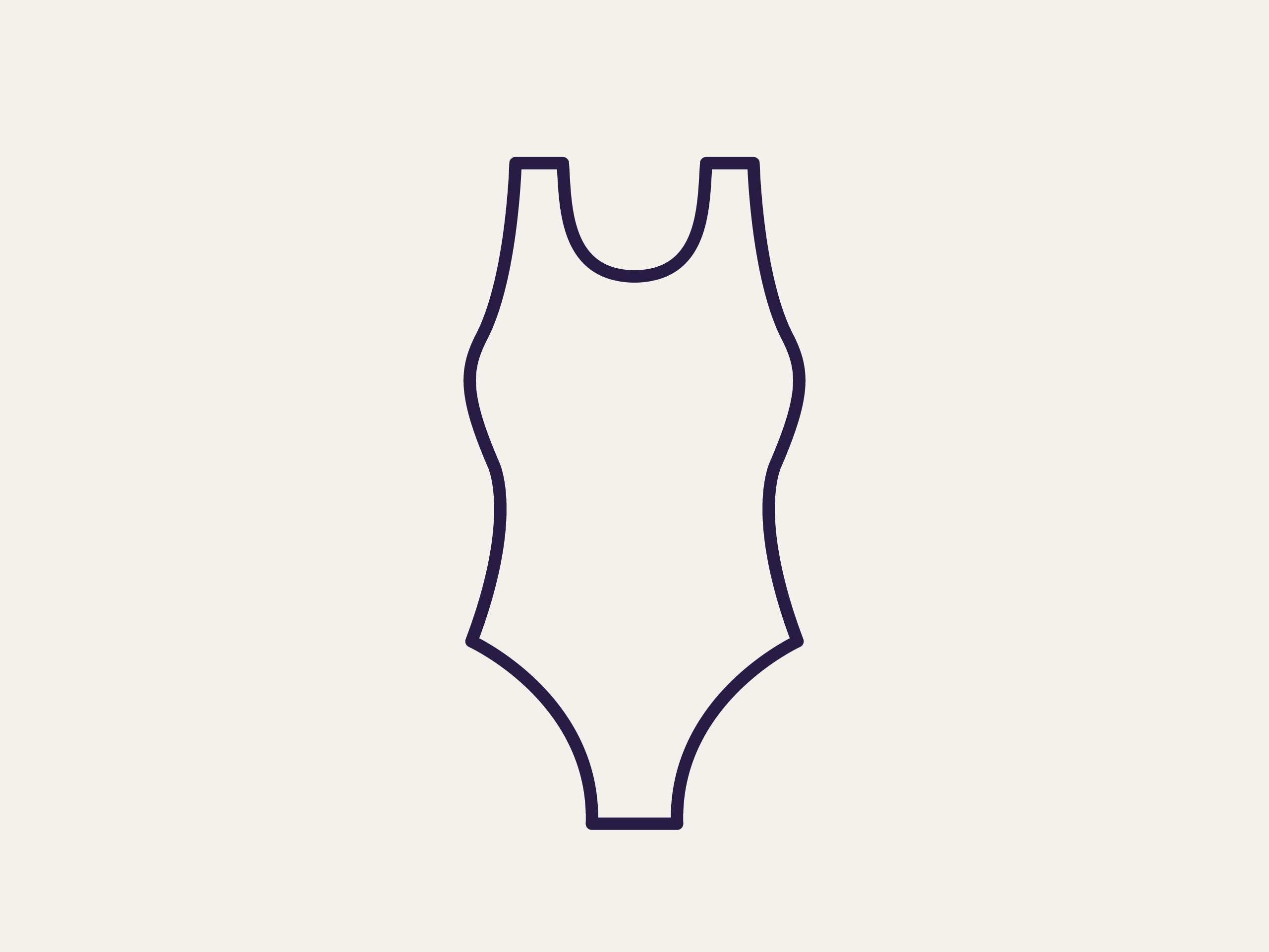 Symbole d'un maillot de bain en lignes bleu foncé sur fond beige.