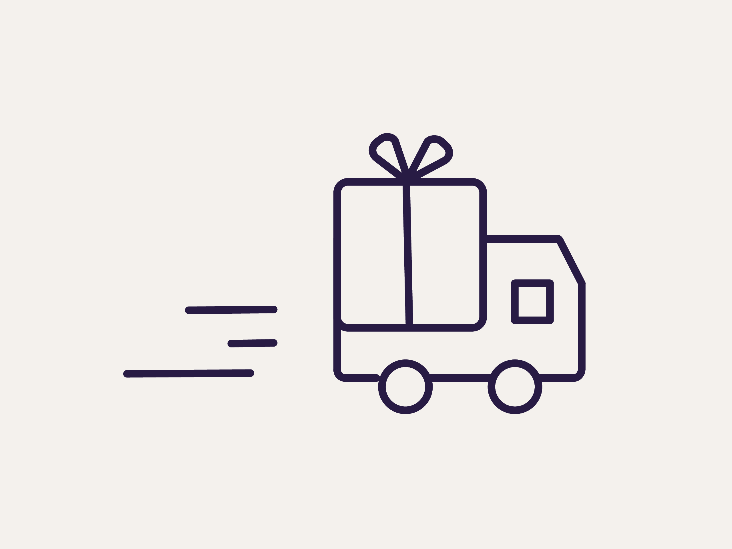 Symbole d'une camionnette avec un cadeau sur fond beige.