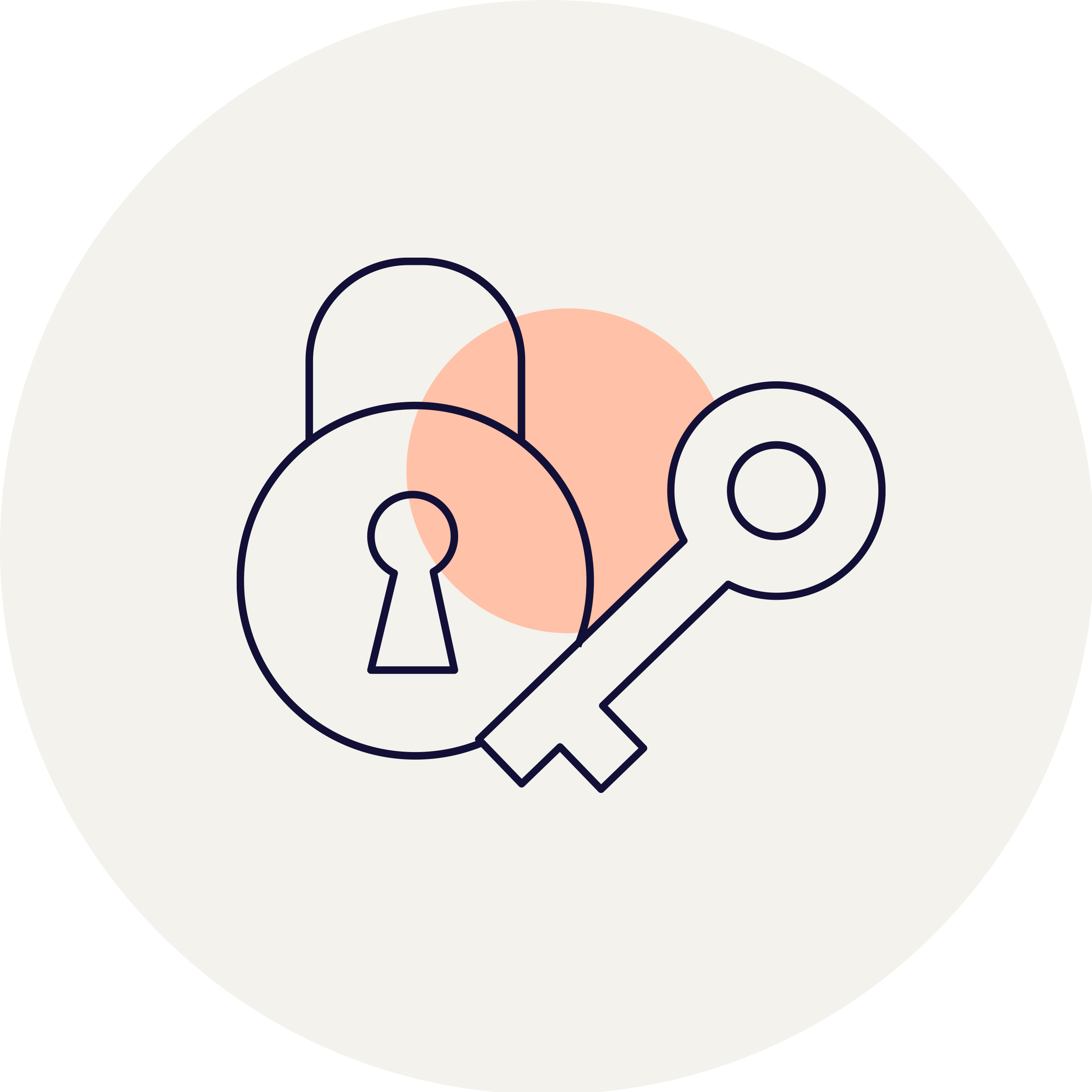 Das Symbol zeigt ein Vorhängeschloss mit einem Schlüssel davor und einem orangefarbenen Kreis im Hintergrund.