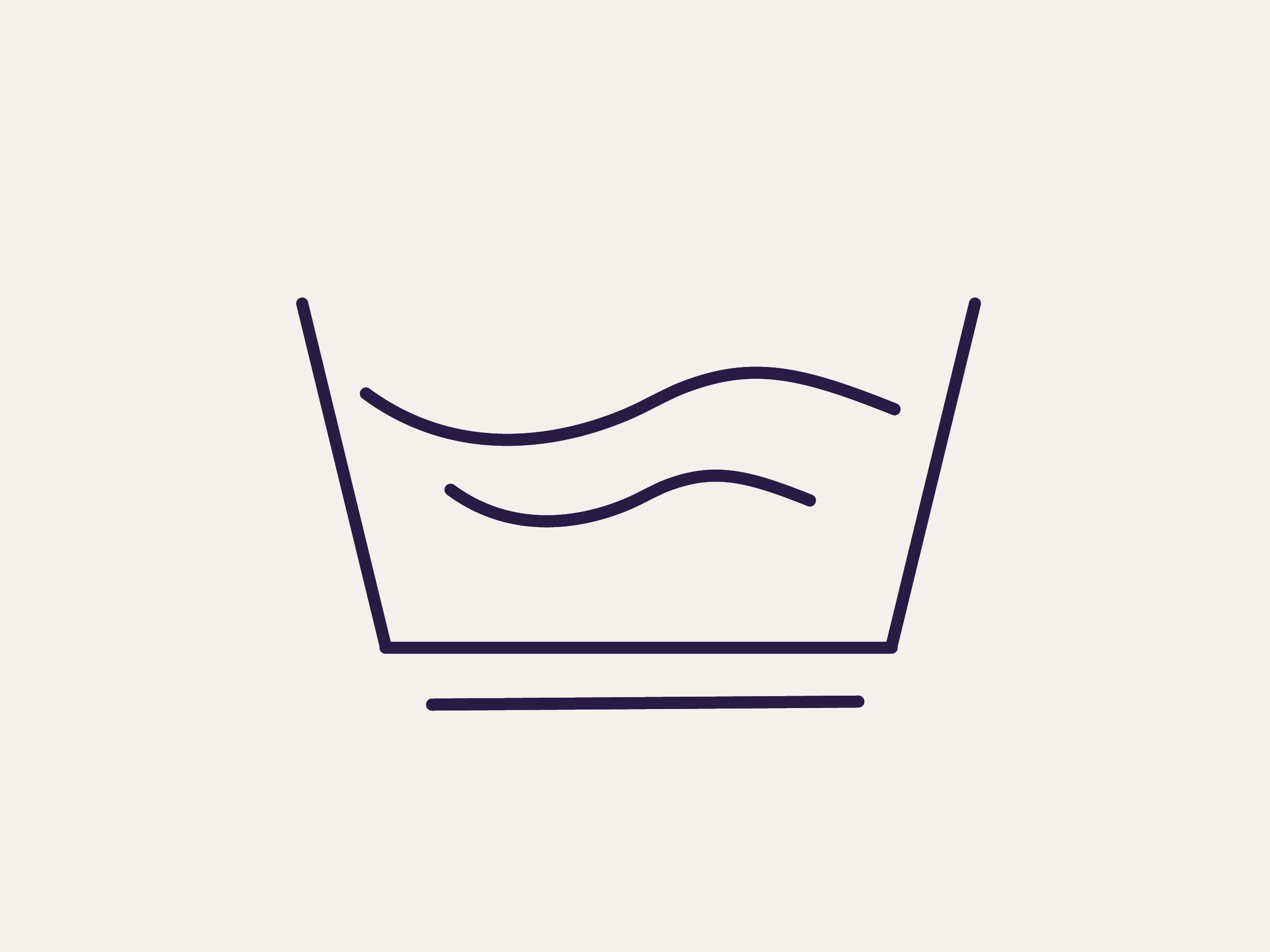 Icône de lavage délicat sur fond beige.