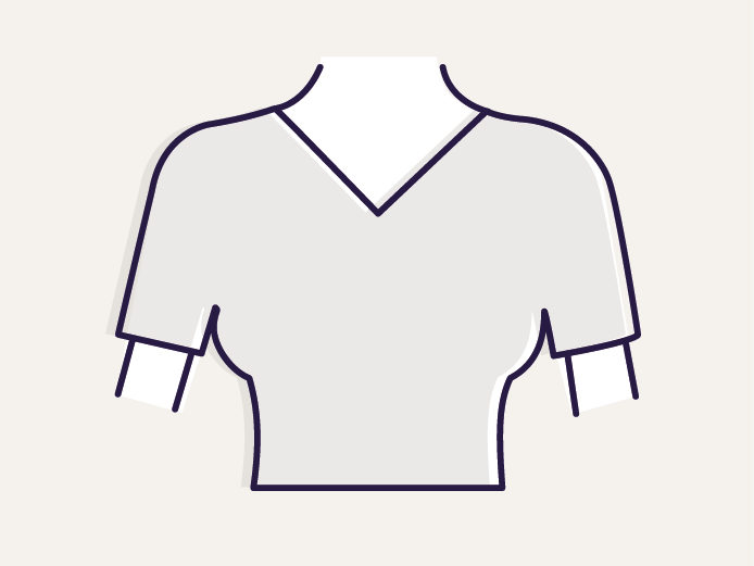 Symbol eines T-Shirts mit V-Ausschnitt und kurzen Ärmeln auf beigen Hintergrund.