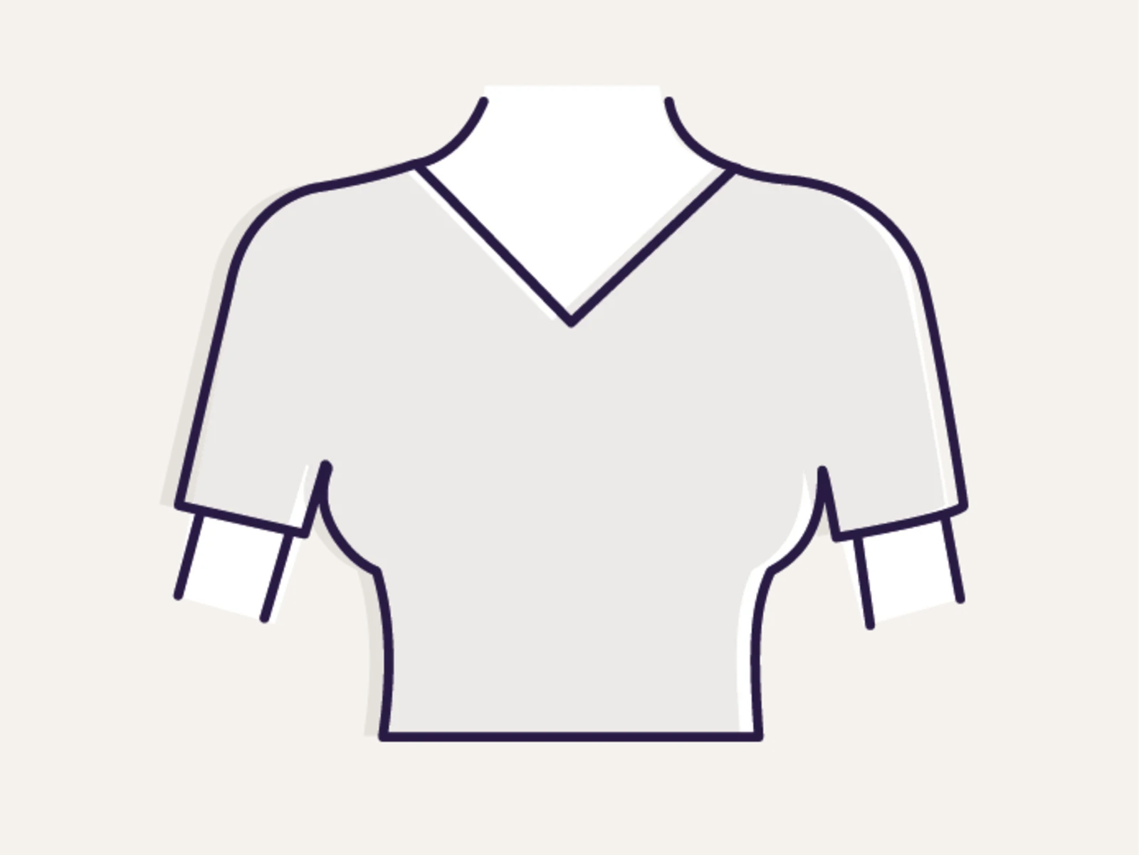 Symbool van een T-shirt met een V-hals en korte mouwen op een beige achtergrond.