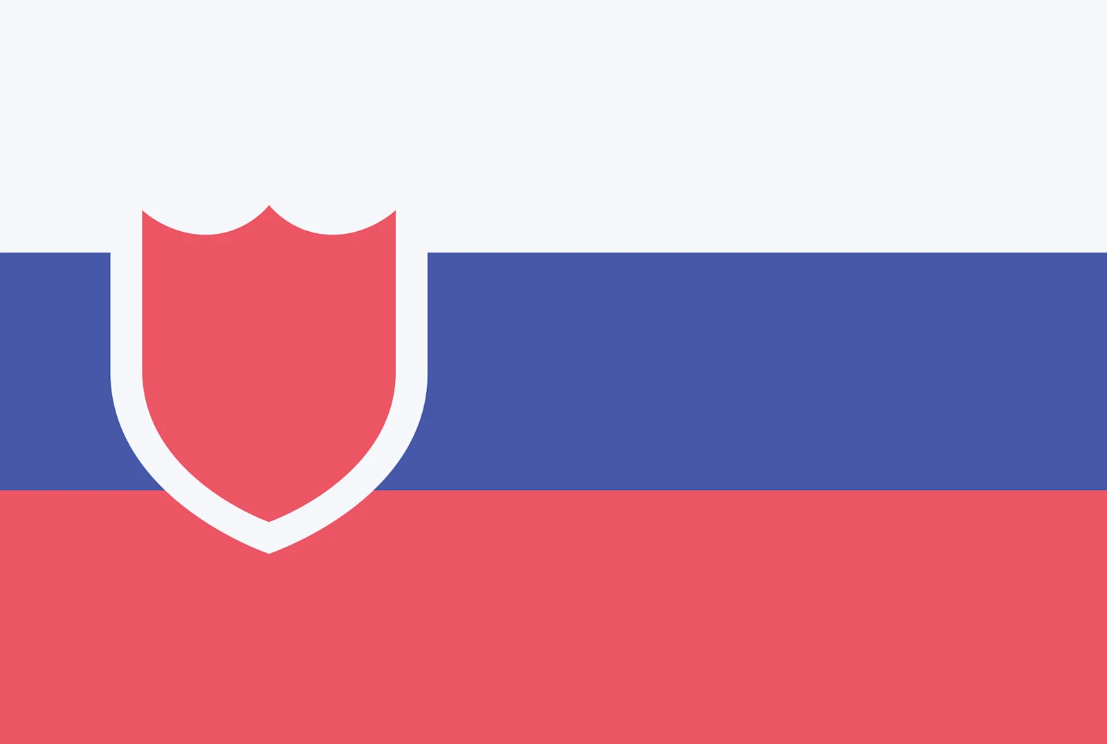 Flagge der Slowakei mit horizontalen Streifen in Weiß, Blau und Rot sowie einem roten Wappen mit weißem Rand. Flagge der Slowakei mit horizontalen Streifen in Weiß, Blau und Rot sowie einem roten Wappen mit weißem Rand.