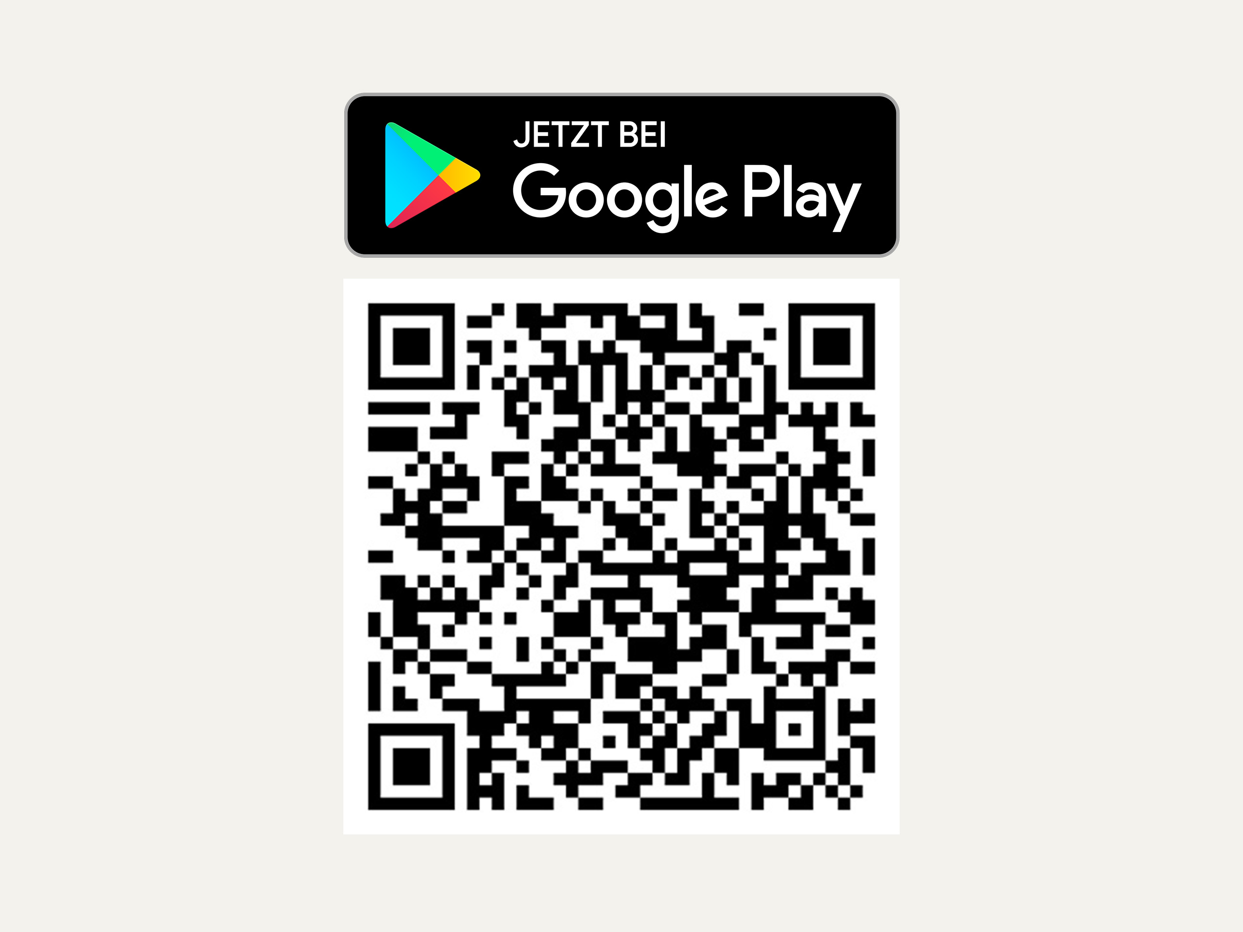 Das Symbol zeigt das Google Play-Logo und einen QR-Code zum Download einer App im Play Store.