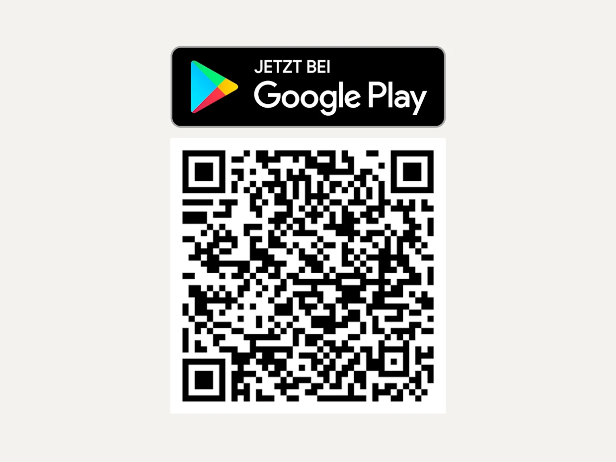 Das Symbol zeigt das Google Play-Logo und einen QR-Code zum Download einer App im Play Store.