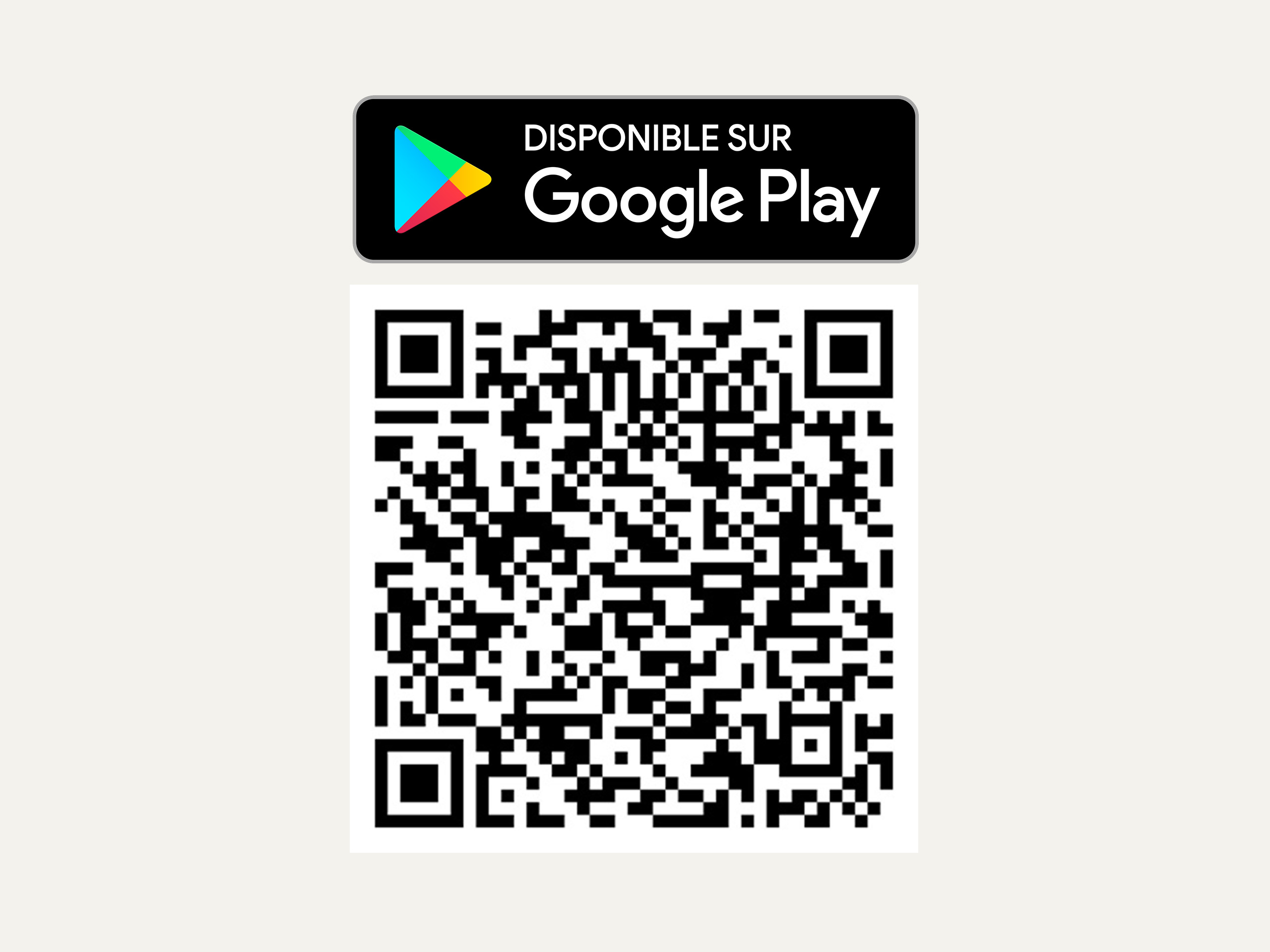 L'icône affiche le logo Google Play et un code QR permettant de télécharger une application dans le Play Store.
