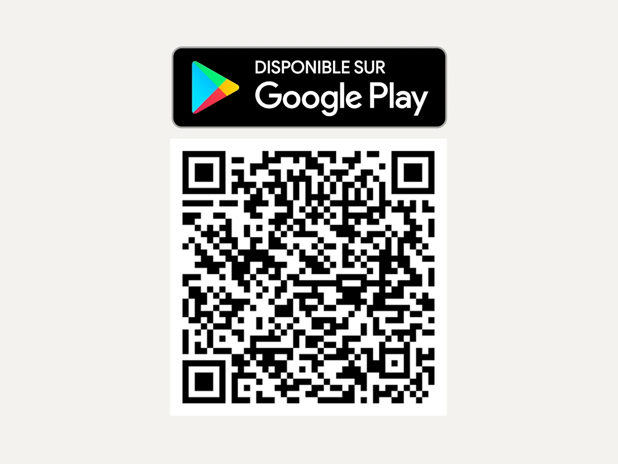 L'icône affiche le logo Google Play et un code QR permettant de télécharger une application dans le Play Store.
