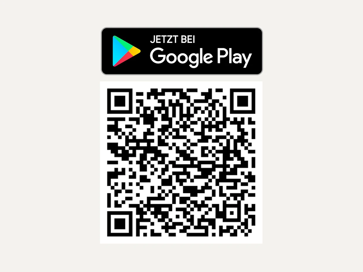 Das Symbol zeigt das Google Play-Logo und einen QR-Code zum Download einer App im Play Store.