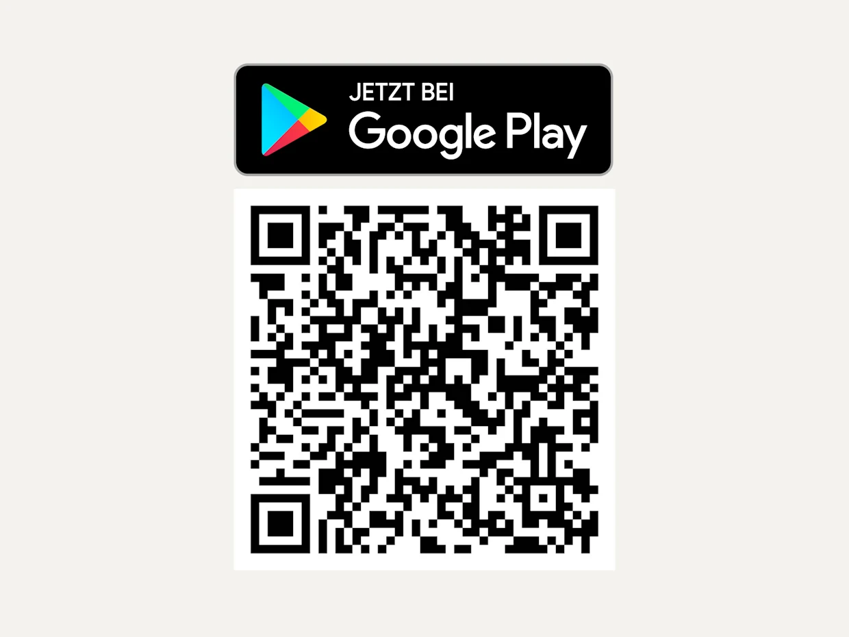 Das Symbol zeigt das Google Play-Logo und einen QR-Code zum Download einer App im Play Store.