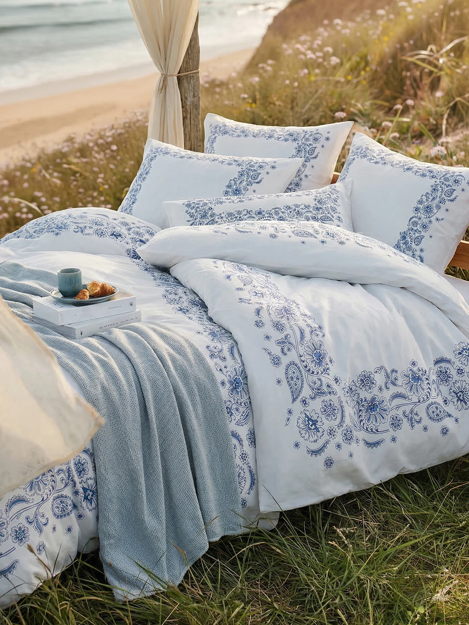 Bettwäsche auf dem Feld.