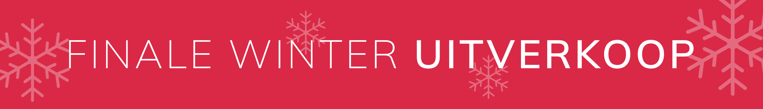 Een advertentie met rode achtergrond. Met de tekst FINALE WINTER UITVERKOOP. De achtergrond is felrood en effen, zonder patronen of extra elementen.