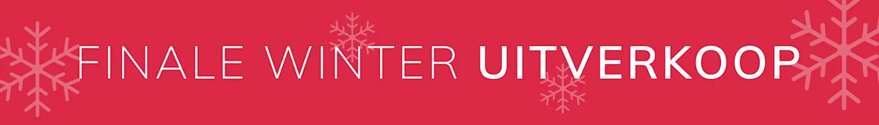Een advertentie met rode achtergrond. Met de tekst FINALE WINTER UITVERKOOP. De achtergrond is felrood en effen, zonder patronen of extra elementen.