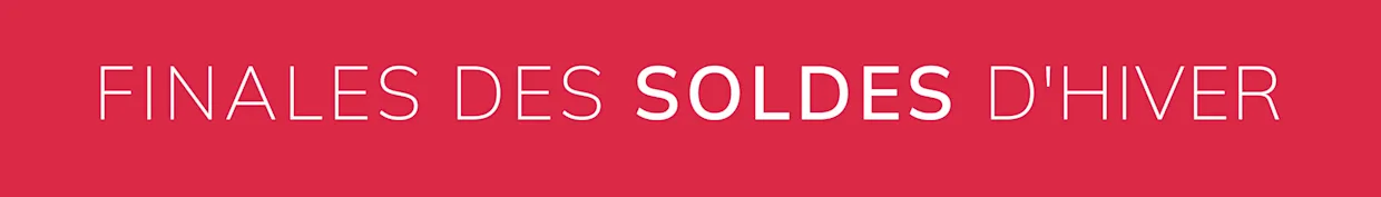 Une annonce publicitaire avec un fond rouge. Avec le texte FINALES DES SOLDES D‘HIVER. Le fond est rouge vif et uni, sans motifs ni autres détails.
