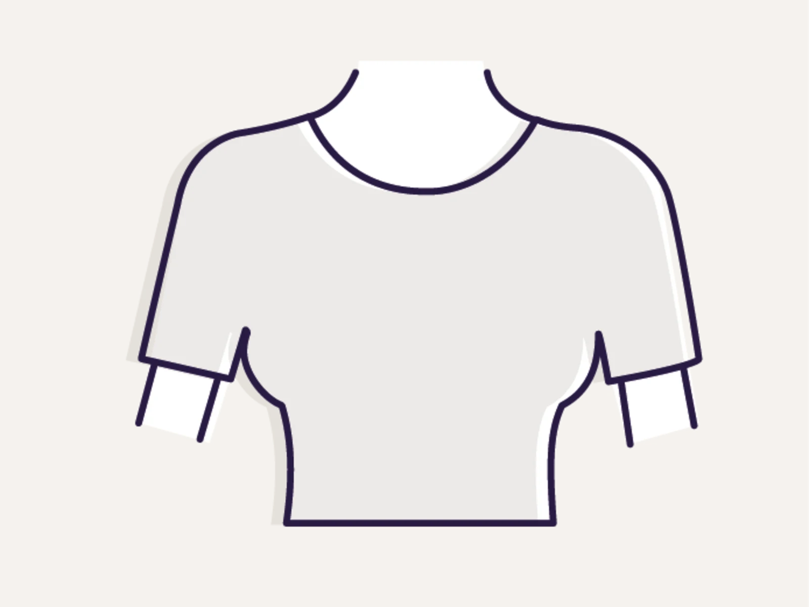 Symbool van een wit T-shirt met ronde hals, afgebeeld op een beige achtergrond.