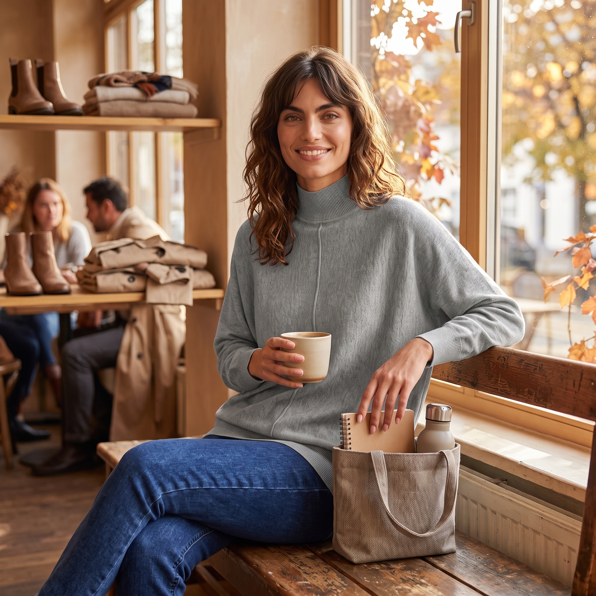 Eleganter Pullover-Look mit Schmuck und Stiefeletten