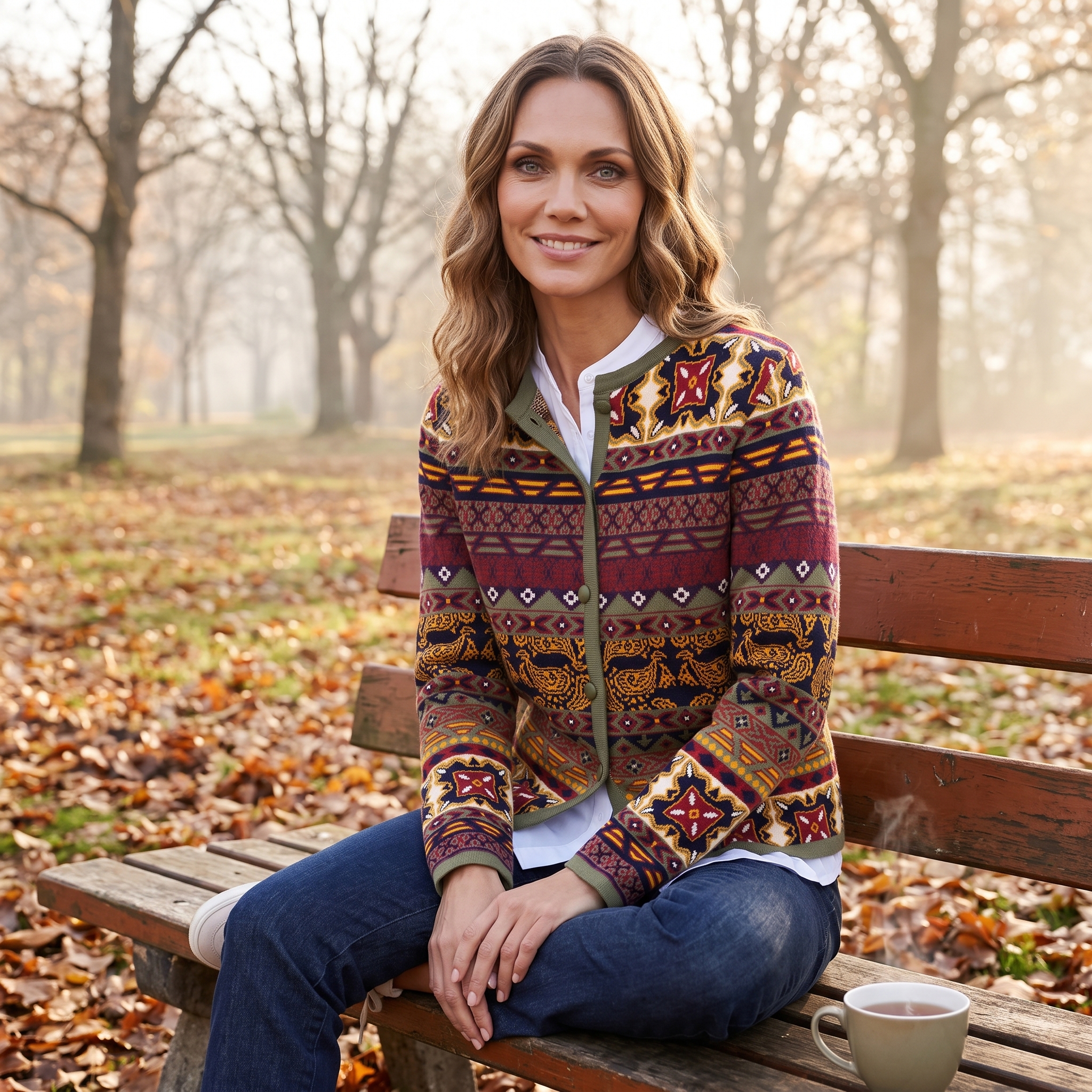 Edle Bluse unter einem fein gestrickten Cardigan