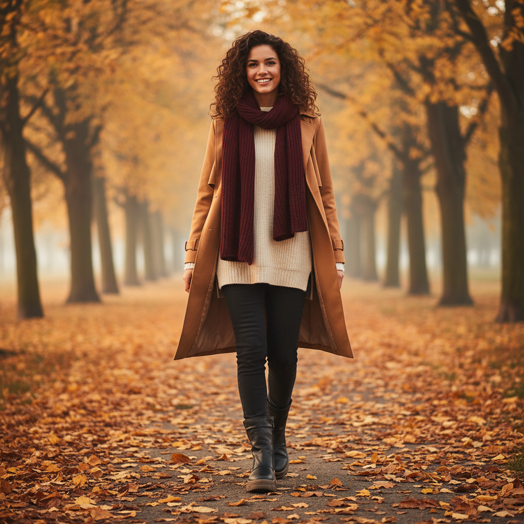 Elegante Stiefel und Stiefeletten zu einem femininen Herbstlook auf goldenem Laub
