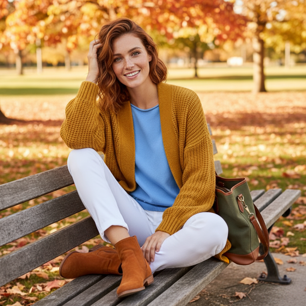 Feinstrickpullover in Cognac mit eleganter Halskette