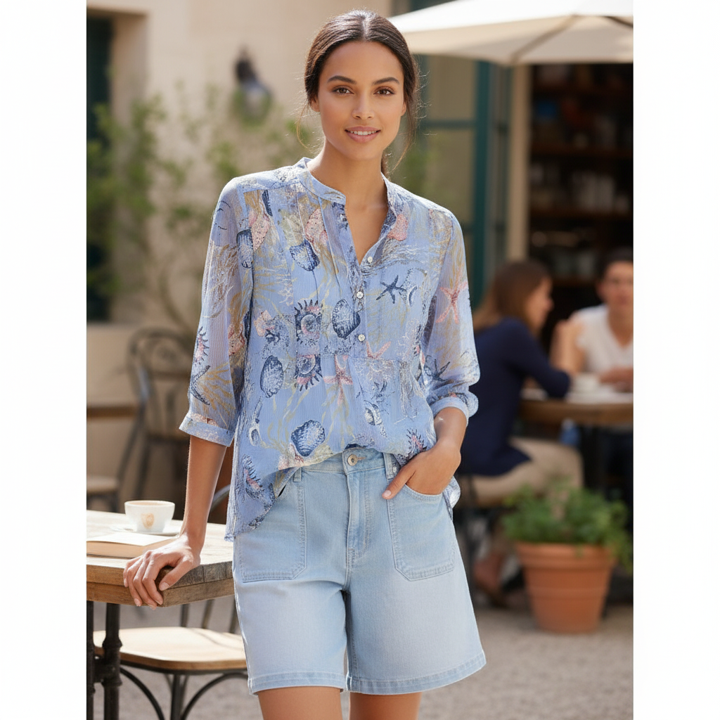 Dunkle Jeans mit fließender Bluse und feinem Gürtel für einen eleganten Tageslook